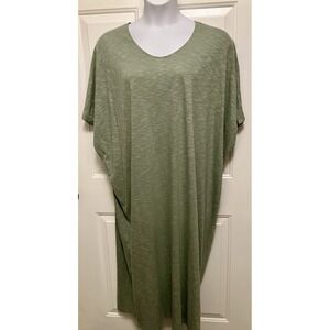 Garnet Hill Maxi Dress Sage Green Kaftan Lagenlook Women's Medium‎ Short Sleeve